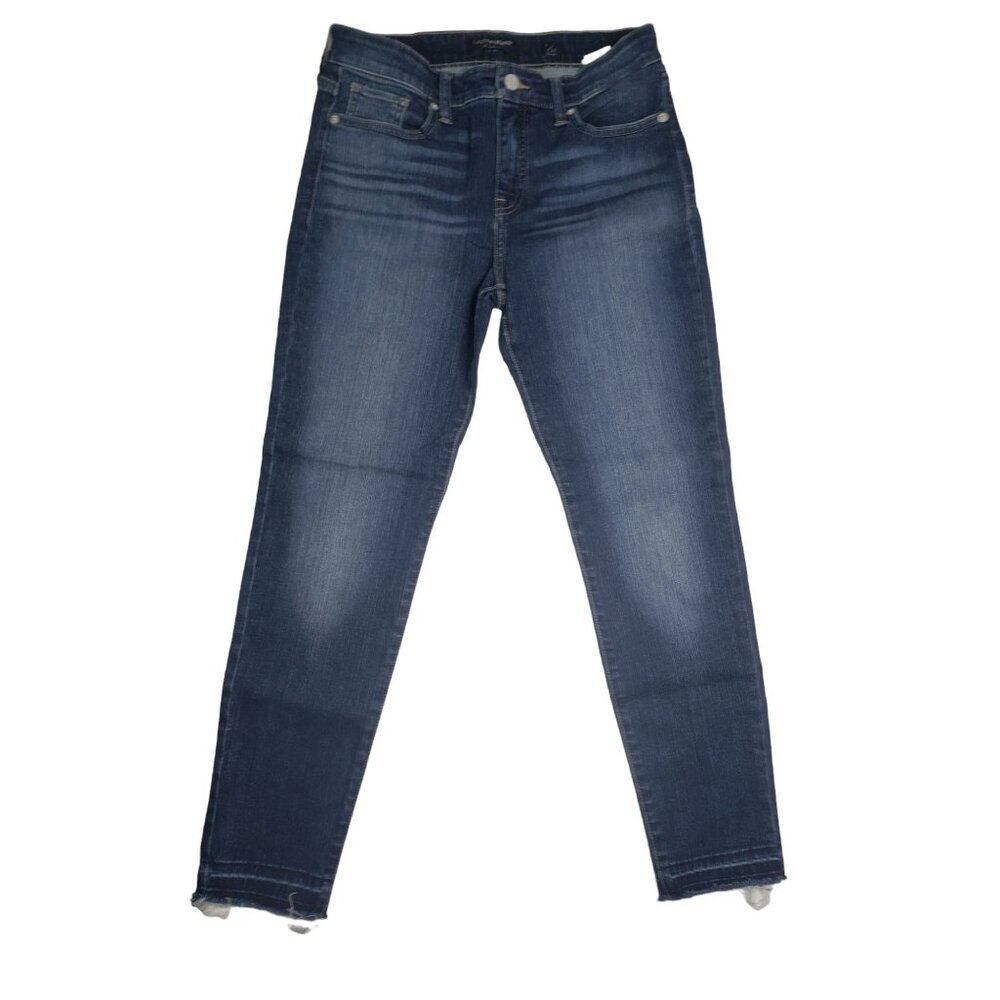 Dark Blue Lucky Brand Mid rise, Ave jeans with frayed skinny ankle, size 8/29